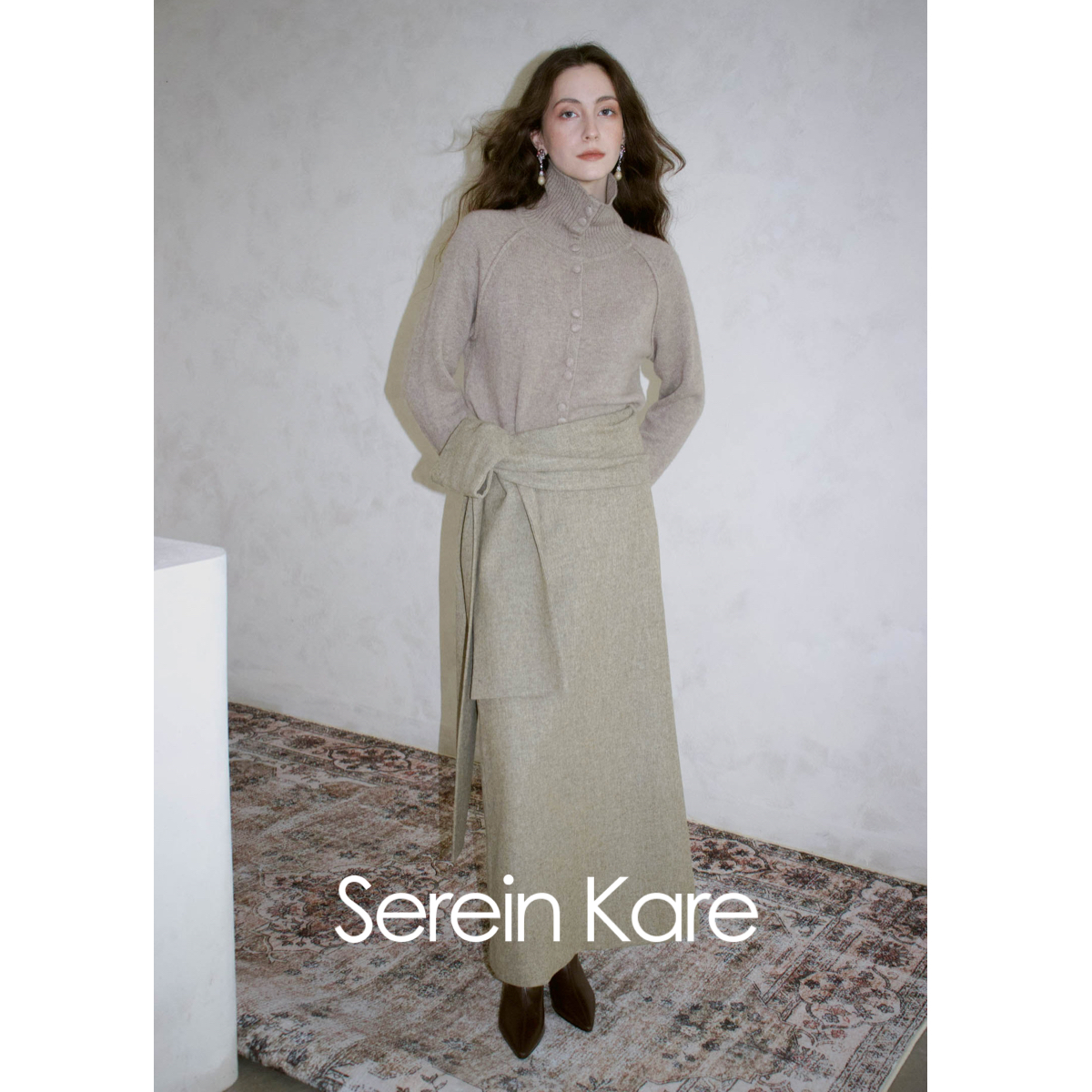 Serein Kare | 羊毛毛呢直筒半裙宽腰系带秋冬内搭a字半身长裙