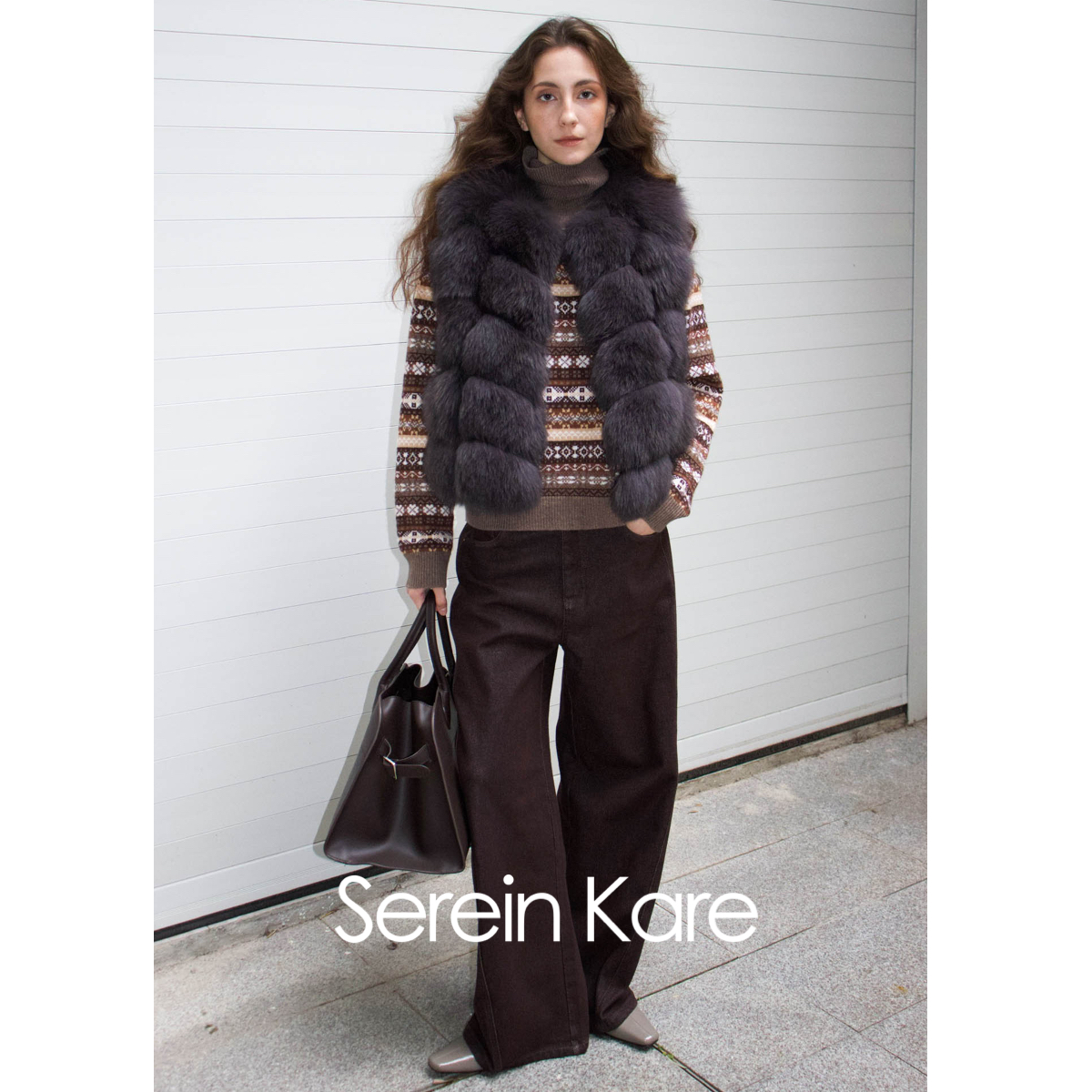 Serein Kare|复古水洗秋冬加绒牛仔裤遮胯显瘦咖色直筒阔腿长裤