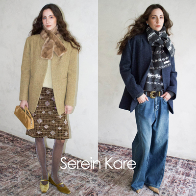 Serein Kare|秋冬设计感意式澳洲羊毛无领西装褶皱v领短大衣