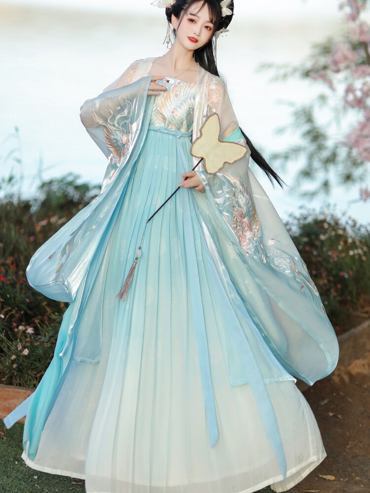원래 HANFU 여성의 중장비 자수 당나라에서 만든 미로발란 스커트 큰 소매와 원피스 가슴 길이 스커트 중국 스타일 슈퍼 요정 의상