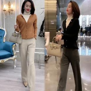 网红2022秋冬假两件针织衫女阔腿裤名媛气质两件套女时尚洋气套装
