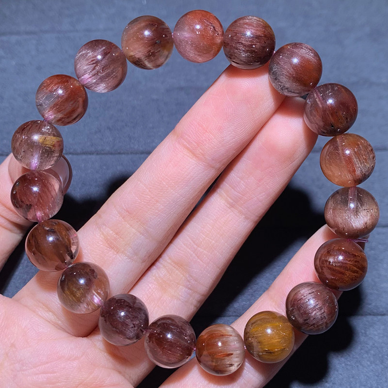 天然冰透粉紫兔毛单圈手链彩发晶