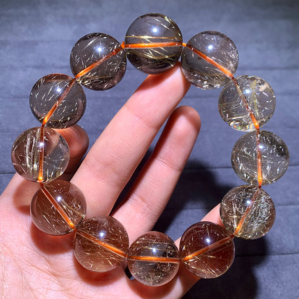 天然发晶手链单圈巴西钛晶金黄发晶水晶手串饰品时尚配饰礼物情侣