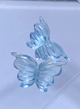 天然冰透海蓝宝蝴蝶配饰蓝色水晶甜美饰品吊坠雕刻件送礼物情侣款