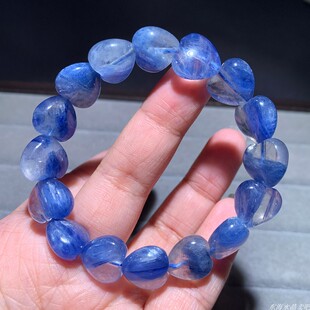 天然石英岩玉共生玉化蓝晶石爱心手链海蓝宝水晶手串礼物饰品男女