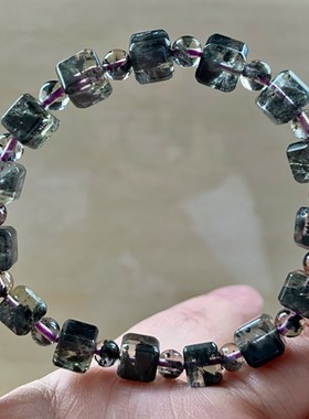 天然羽毛极光23方糖手链金钛发晶