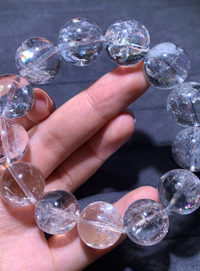 天然彩虹冰透白阿赛单圈水晶手链