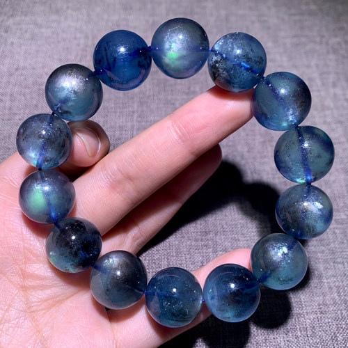 天然魔鬼蓝黑爆闪星光海蓝宝手链
