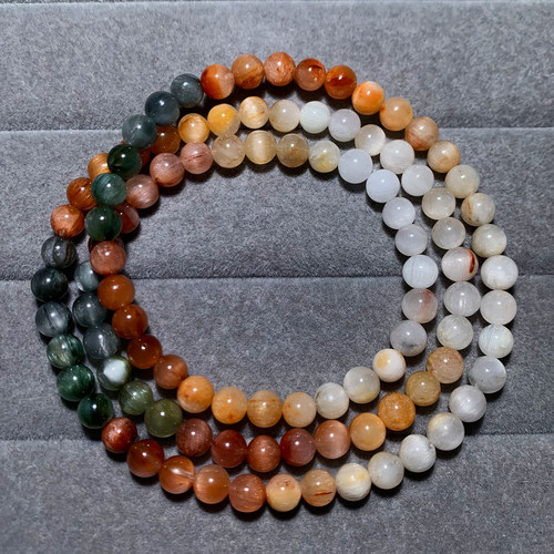 天然渐变彩虹兔毛三圈手链顺发女