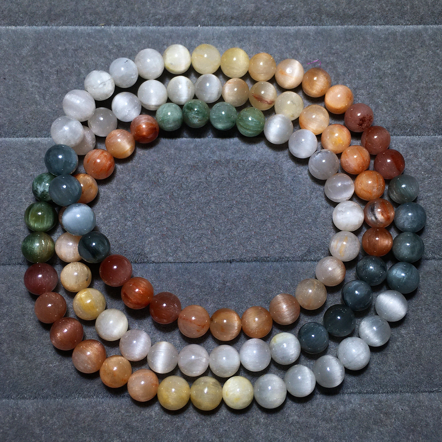 天然彩兔毛三圈水晶手串猫眼冰透柔顺拉丝渐变彩发晶手链配饰礼物