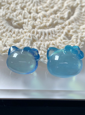 天然冰透海蓝宝猫猫头吊坠礼物女