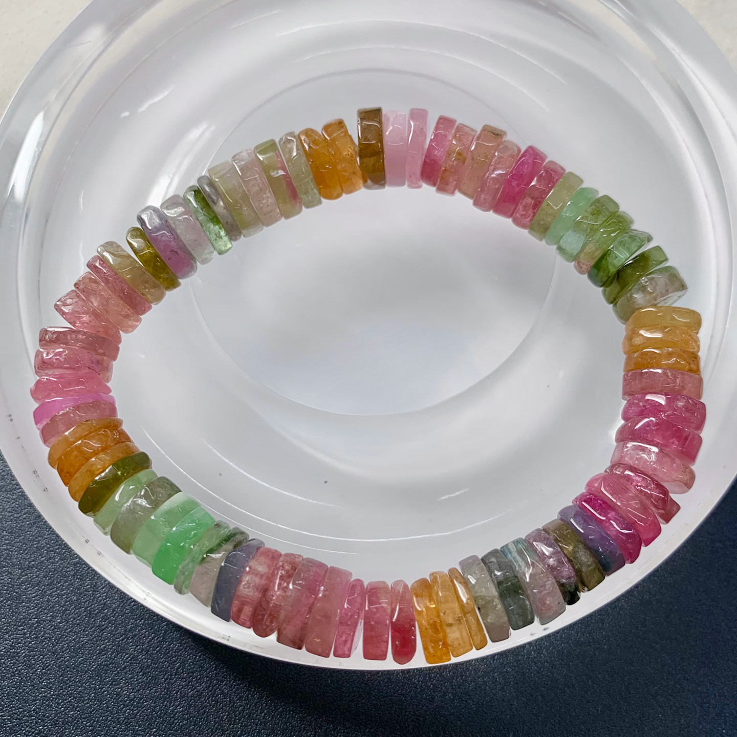 天然西瓜碧玺盘珠手链巴西老矿糖果渐变彩虹色宝石手串水晶饰品女