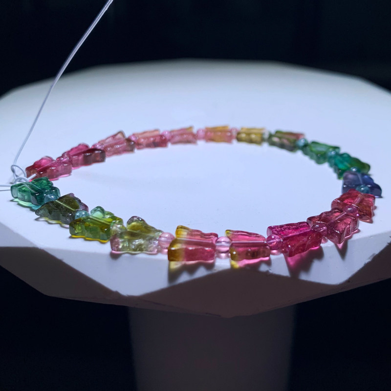 天然碧玺蝴蝶随形手链老矿彩虹糖果色手串水晶饰品生日礼物情侣女