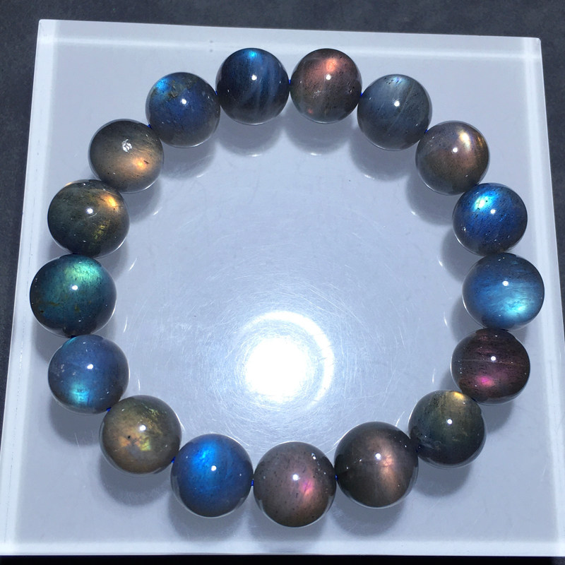 天然紫彩拉长石单圈手串饰品情侣