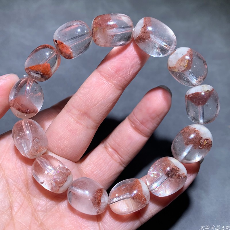 天然红银山幽灵金字塔水晶手链女