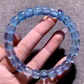 天然冰透海蓝宝直切桶珠手链巴西润蓝色水晶送礼物饰品清新情侣款