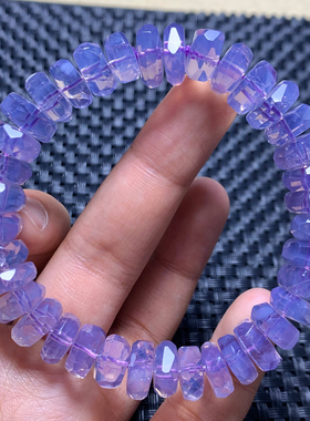 天然冰透紫玉晶刻面盘珠手链情侣