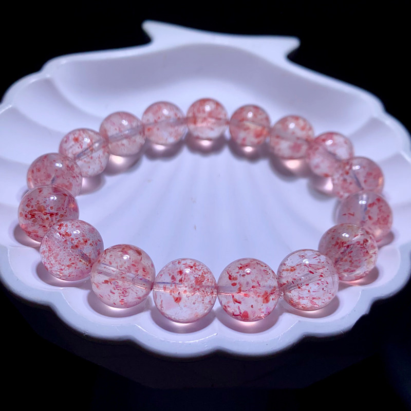 天然冰种桃花色草莓晶单圈手链老矿水晶白水体手串甜美送礼物女款