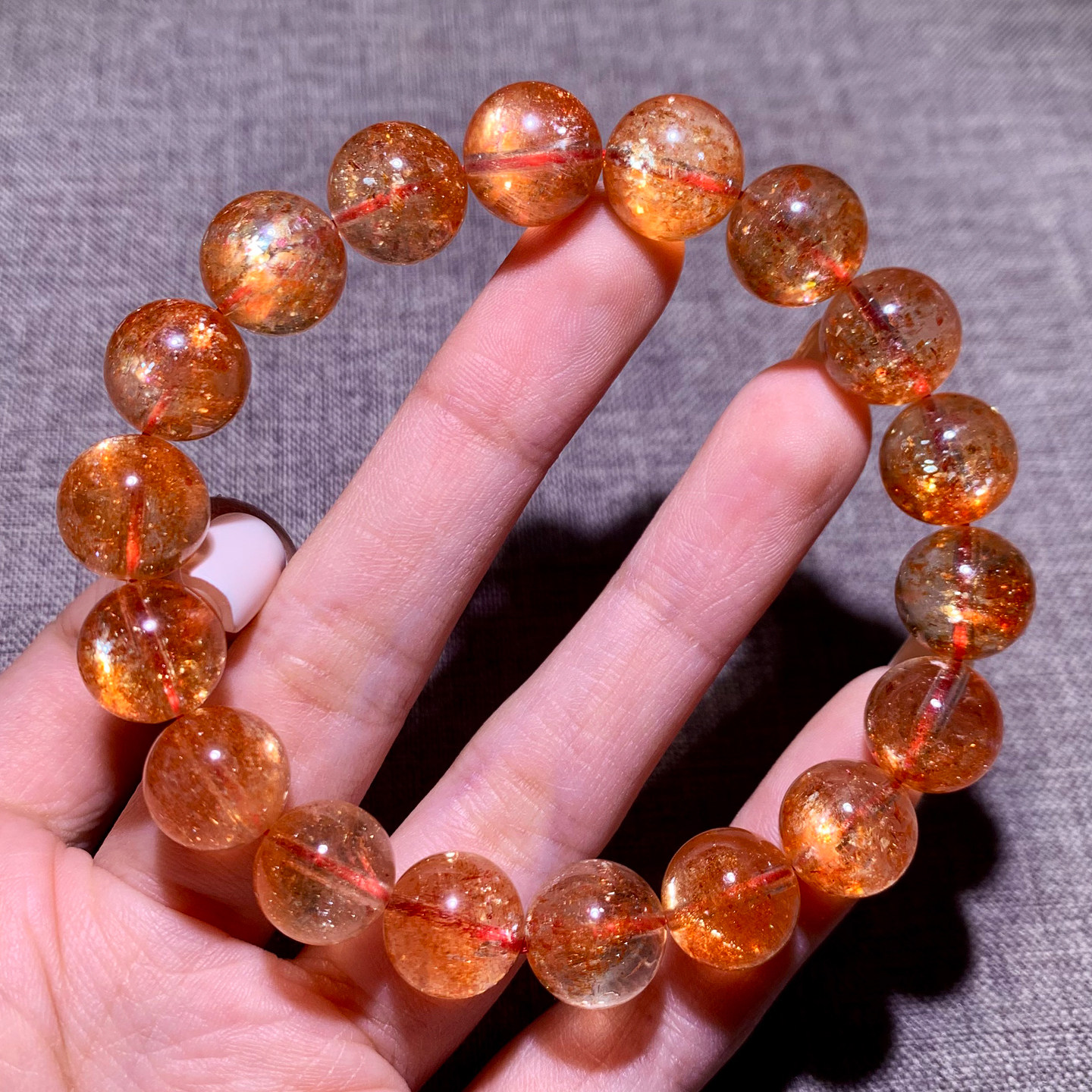 天然冰透金太阳手链爆闪橙日光石手串水晶百搭配饰礼物情侣饰品女