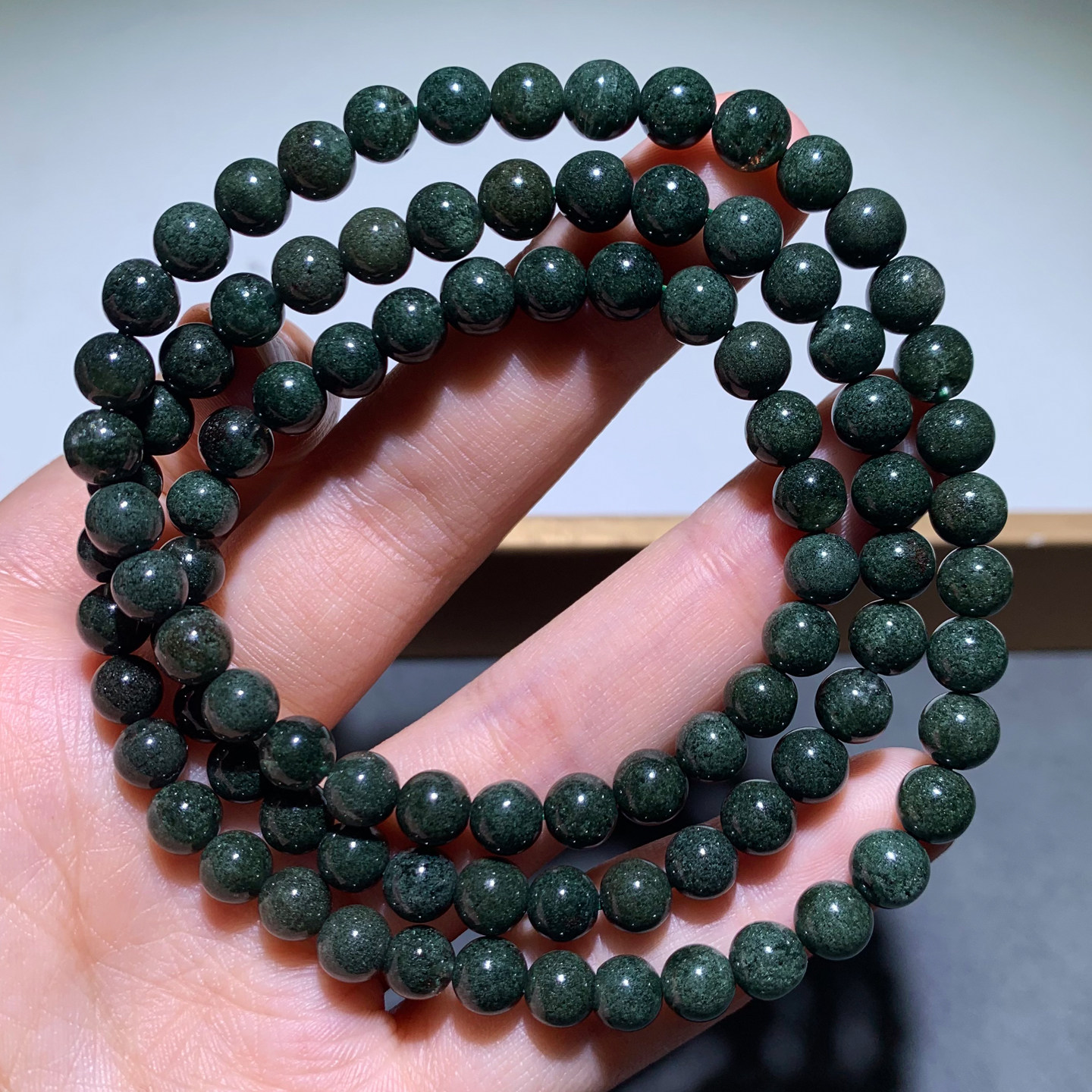 天然满矿绿幽灵三圈水晶手串饰品