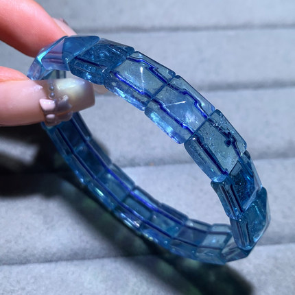 天然冰透润蓝色海蓝宝手排绿柱石蓝水晶手串闺蜜礼物百搭饰品情侣