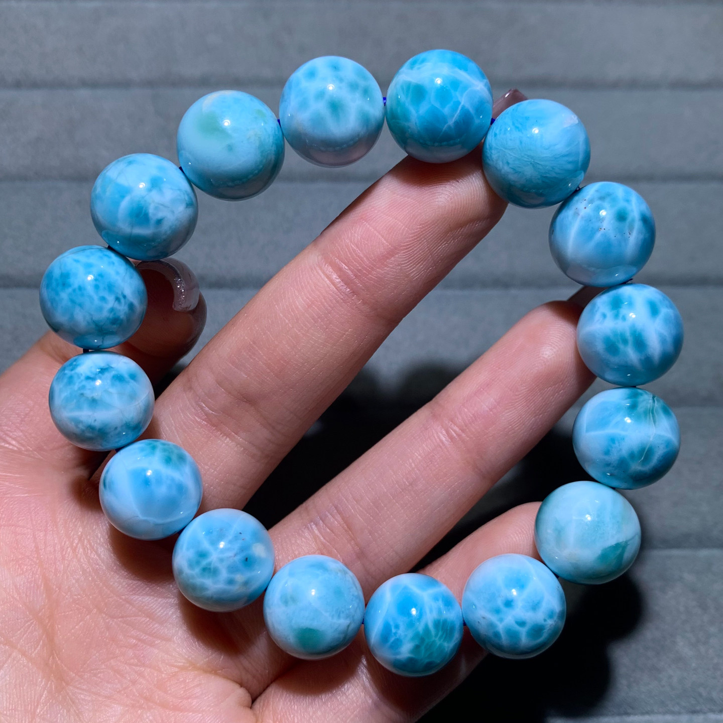 天然拉利玛海纹石单圈手串针钠钙石淡蓝水晶手链饰品百搭情侣男女