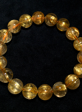 天然浓密顺发金发晶手串钛晶水晶