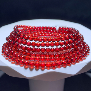 天然橙红石榴石三圈手链巴西水晶女人石手串闺蜜送礼甜美饰品情侣