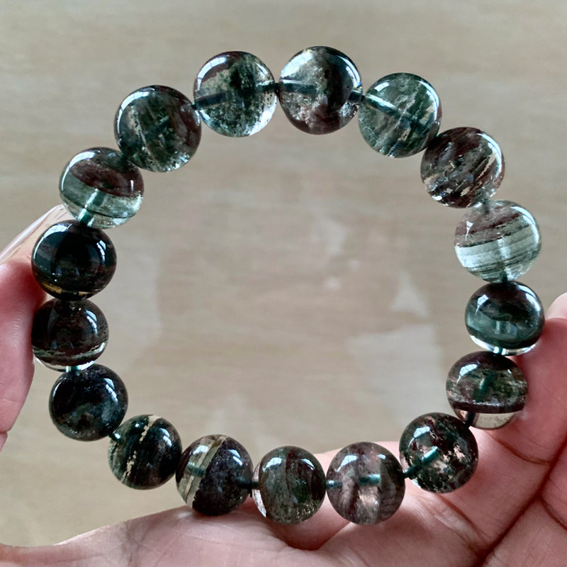 天然半盆幽灵水晶聚宝盆单圈手链绿宝石水晶千层送饰品送礼物女生