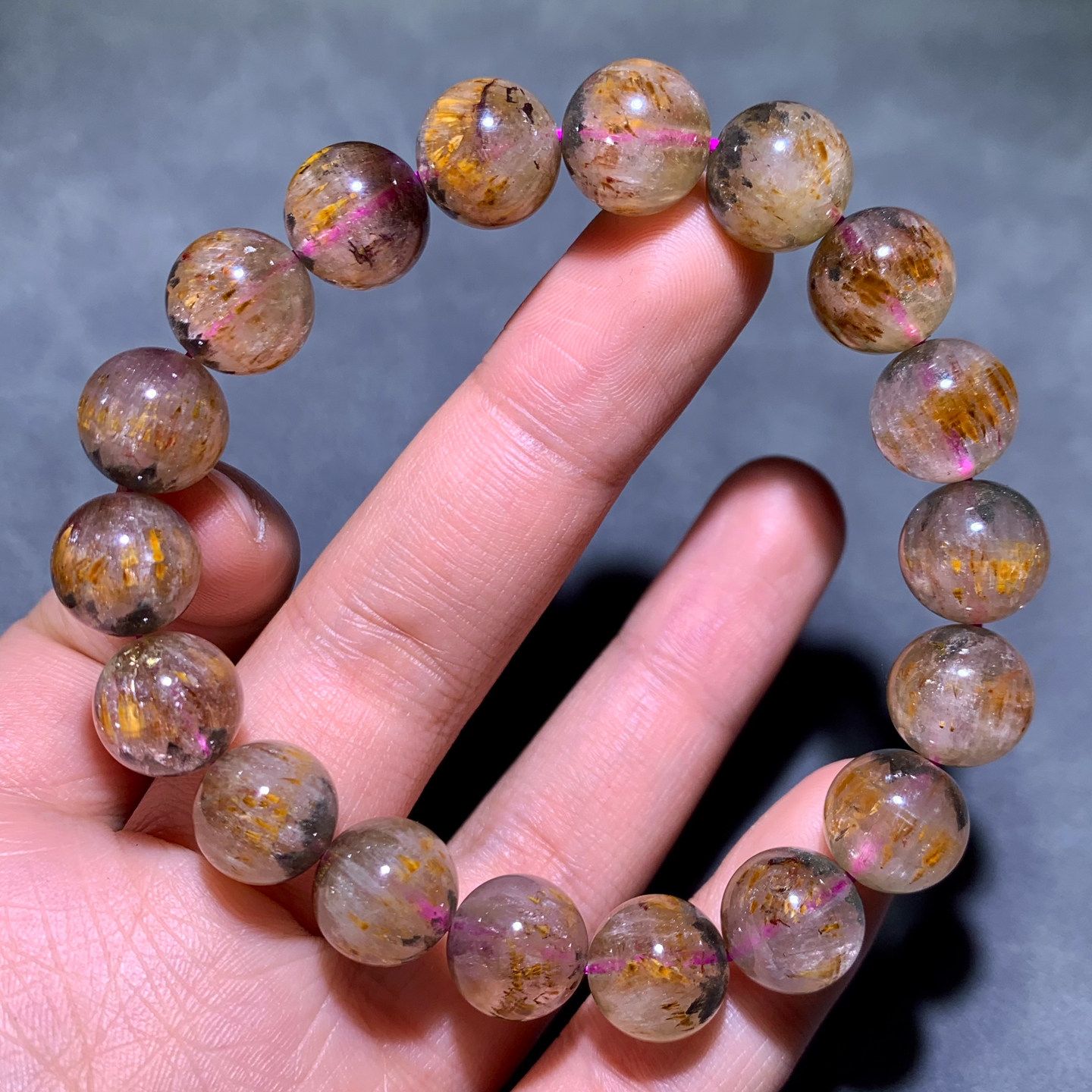 天然金钛极光单圈水晶手链羽毛Auralite23紫钛紫幽灵情侣手串男女