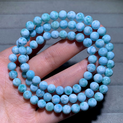 天然拉利玛海纹石三圈手链水晶淡蓝多米尼加满纹玉化送礼物饰品女