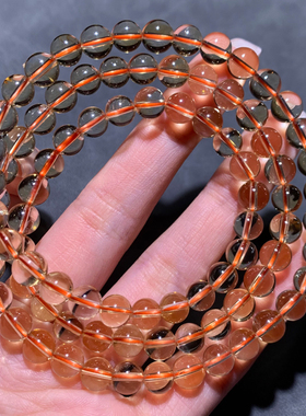 天然冰透黄水晶三圈手串女生礼物