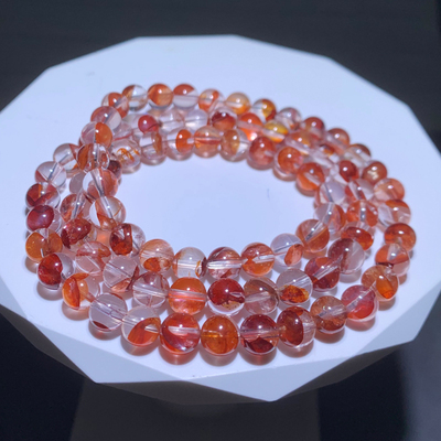 天然巴西红胶花三圈水晶手链饰品