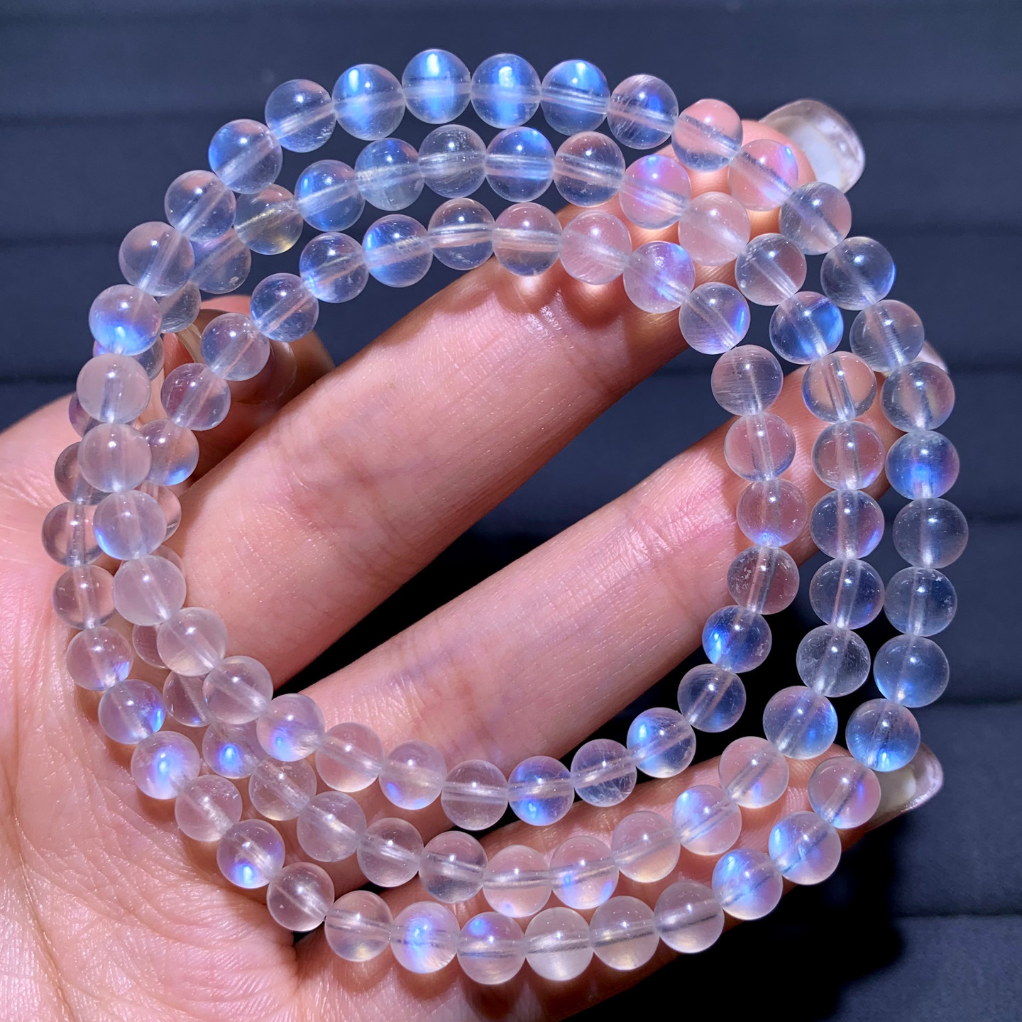 天然冰透奶油体蓝月光三圈手链女