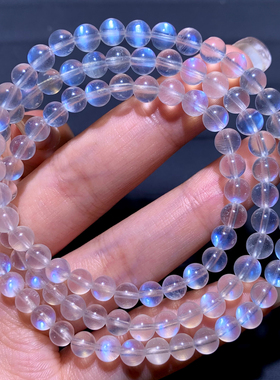 天然冰透奶油体蓝月光三圈手链女