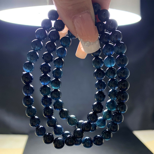 天然巴西黑糖体蓝绿碧玺三圈手链老矿宝石手串水晶饰品礼物情侣款