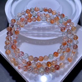 天然阿鲁沙长石三圈手链绿柱石金太阳石日光石水晶饰品手串男女生