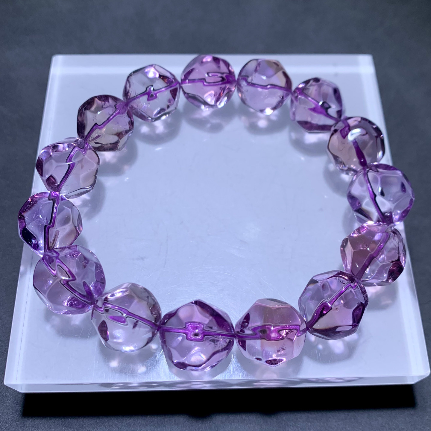 天然紫水晶菠萝珠手链玻利维亚紫幽灵梦幻淡紫水晶手串饰品送礼物