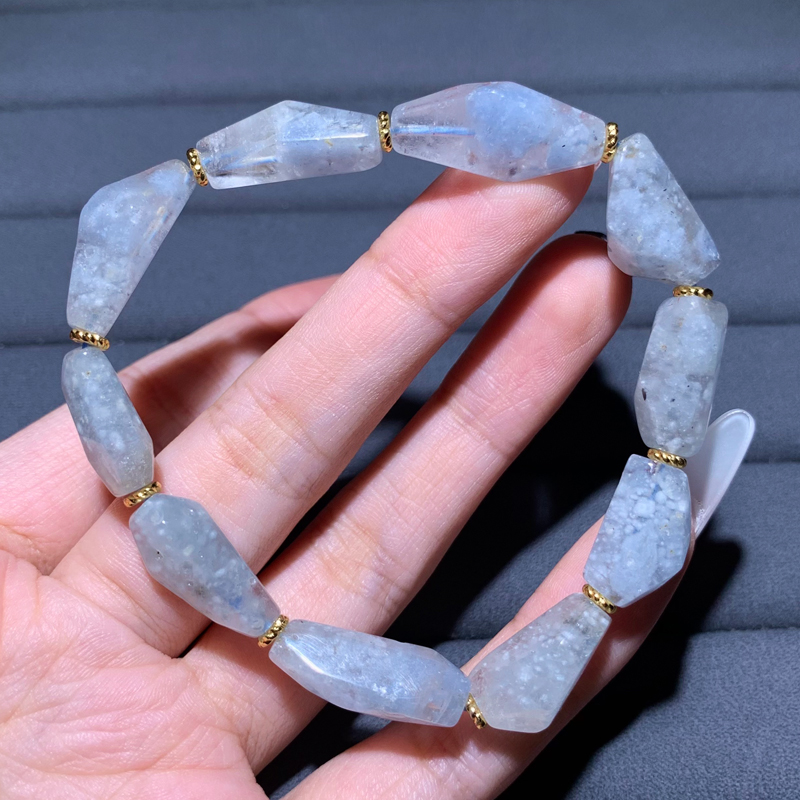 天然蓝灰兔毛随形水晶三圈手链女
