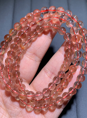 天然巴西顺发红铜发晶三圈手链女