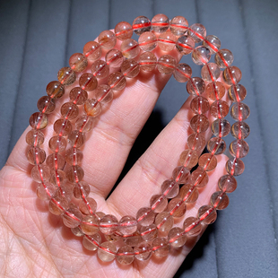 天然巴西顺发红铜发晶三圈手链铜钛晶手串金红水晶饰品男女送礼物