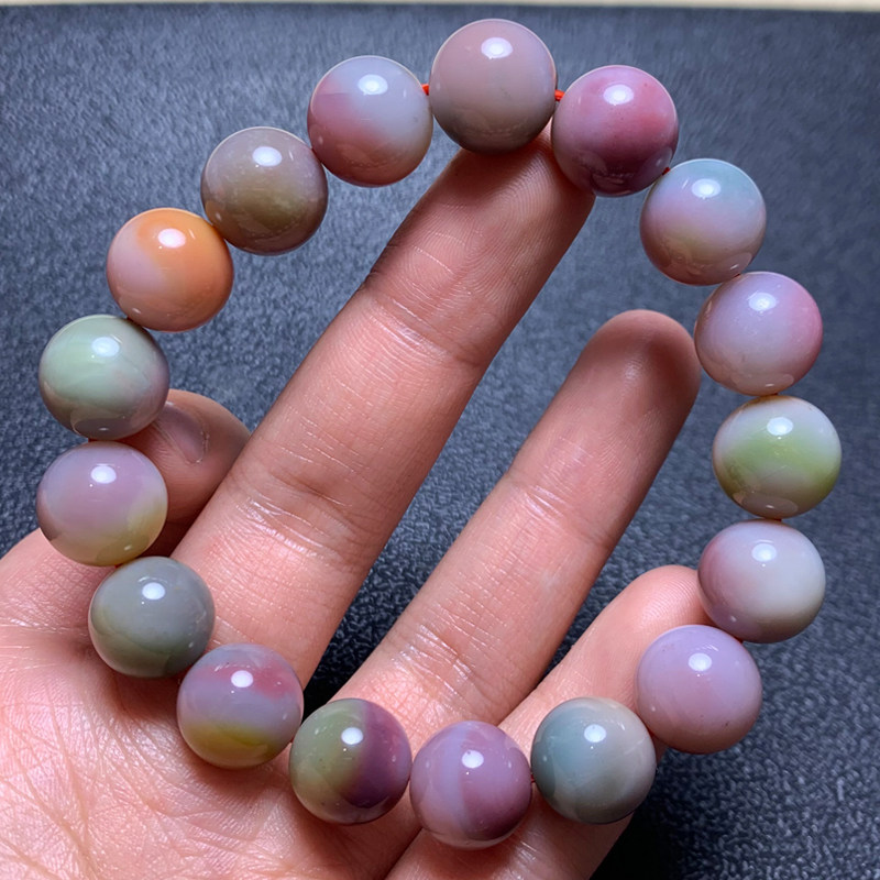 天然盐源玛瑙手链满肉双色老矿果冻色手串饰品圆珠情侣款礼物男女