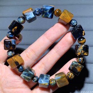 天然彼得石方糖随形猫眼手链深蓝色暴风雨石手串礼物地球纹饰品女