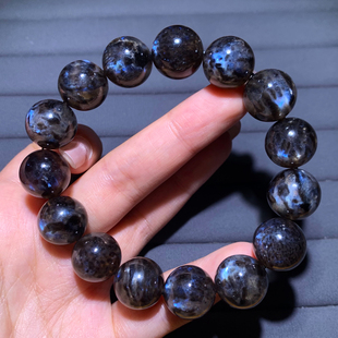 天然冰种蓝光长石单圈手串金沙彩虹光强光拉长石手串水晶情侣男女