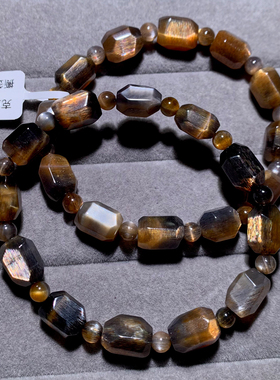 天然黑金骨干长石随形手串金黄色日光石单圈手链饰品水晶情侣款女