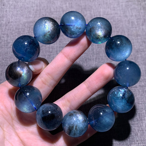 天然星光海蓝宝大颗粒手链饰品女