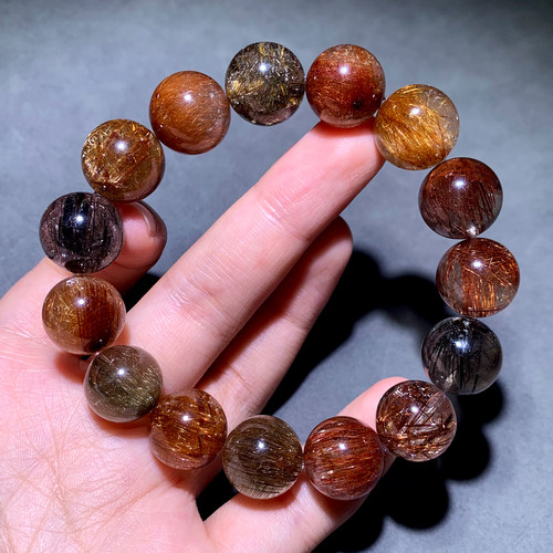 天然冰透顺发彩发晶单圈手链水晶