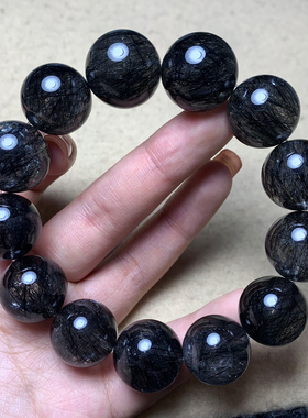 天然浓密大颗粒黑发晶手串水晶女