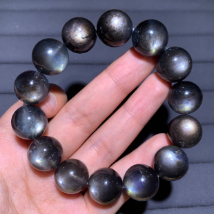 天然巴西星光海蓝宝手链黑爆闪蓝水晶手串情侣时尚 饰品送礼物女生