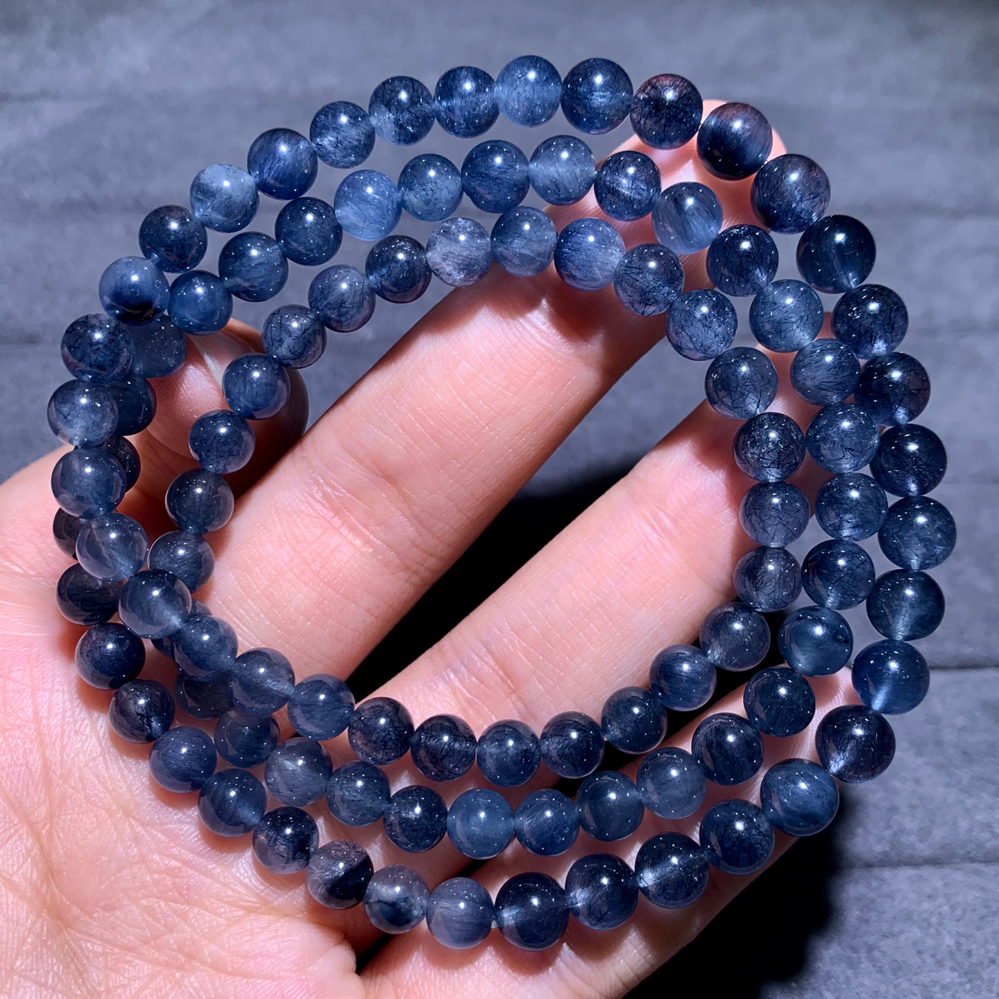天然蓝兔毛水晶手链三圈礼物情侣